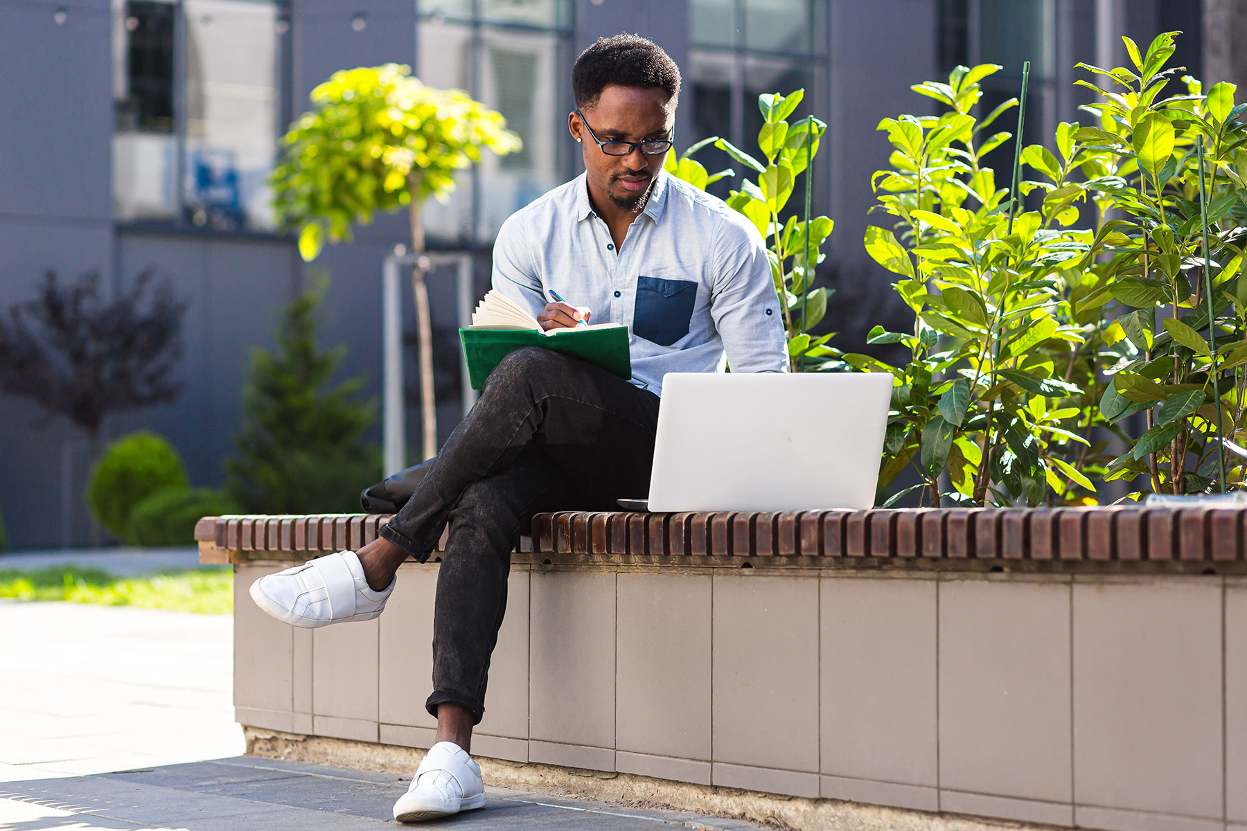 a man enjoys the benefits of working a remote position