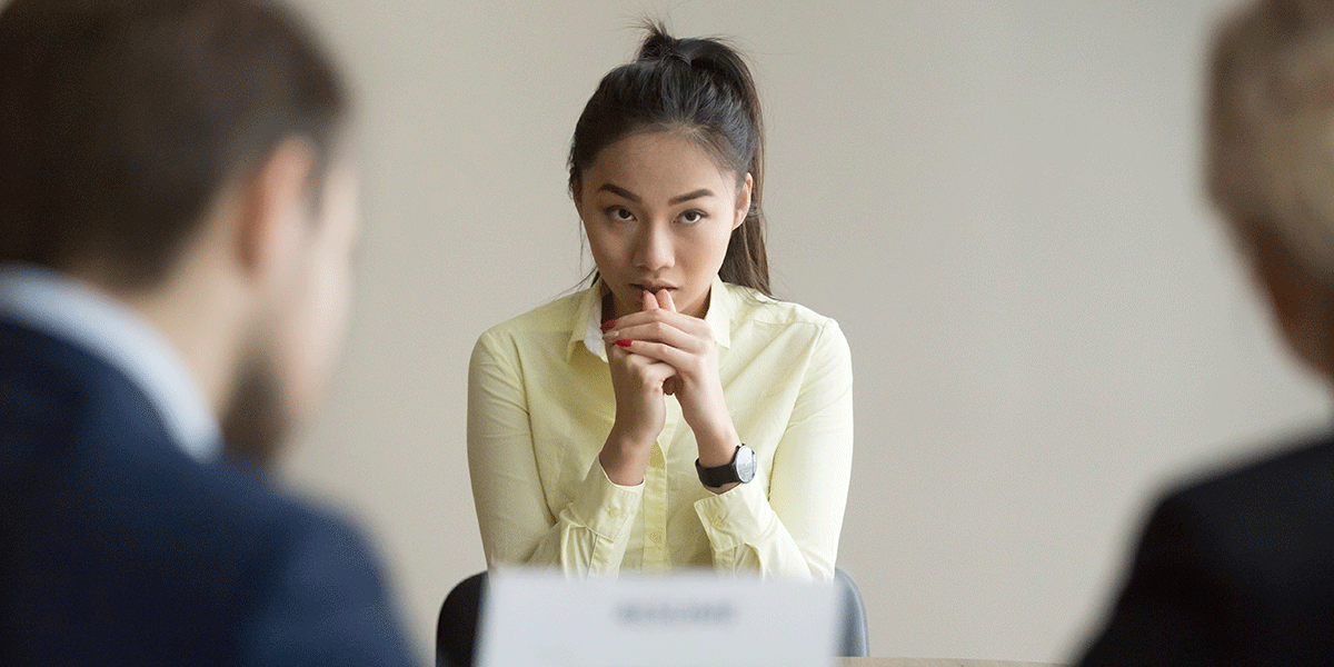 a woman seems anxious in her job interview and it may prevent her from landing the role