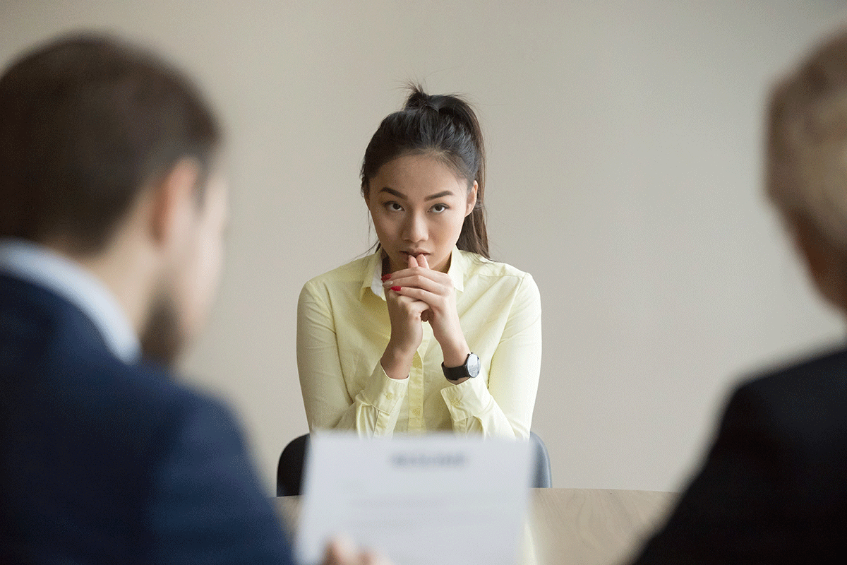 a woman seems anxious in her job interview and it may prevent her from landing the role