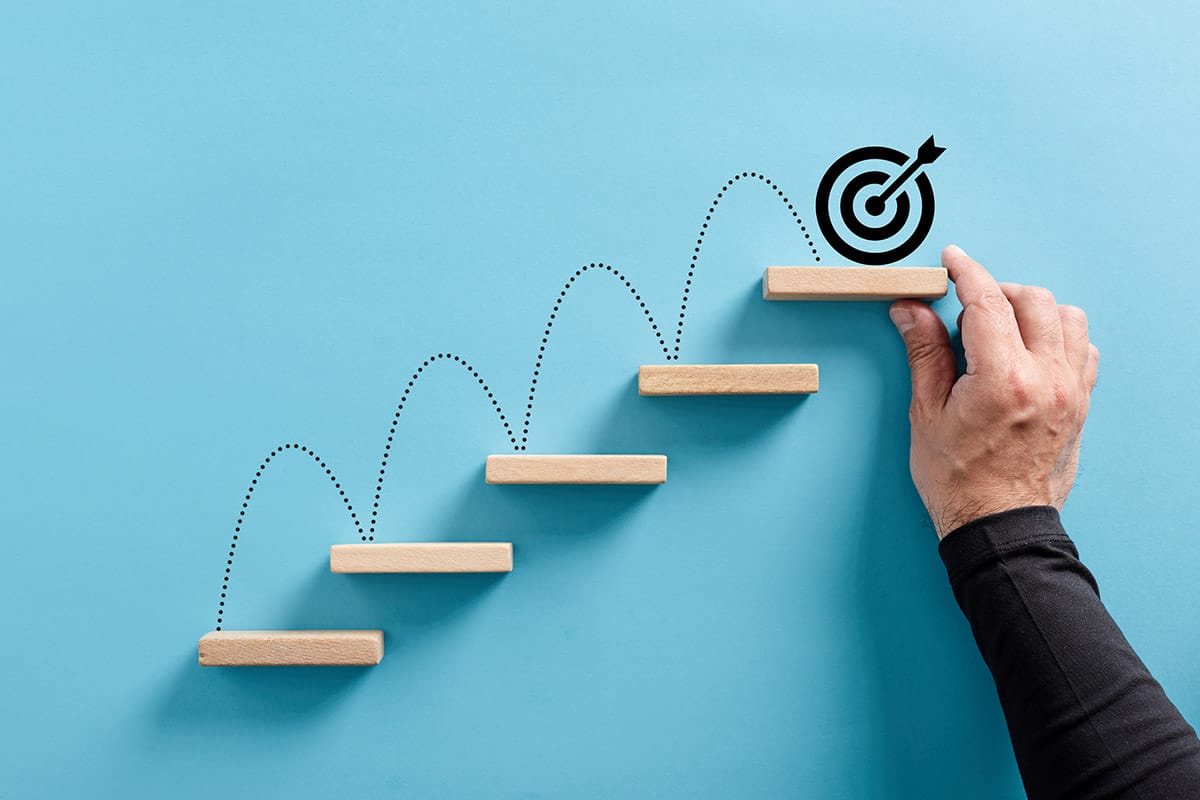 an artistic representation of someone setting the stages of their career goals and timeline